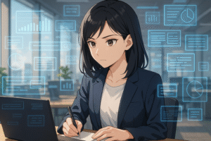 女性がPCに向かって作業している画像